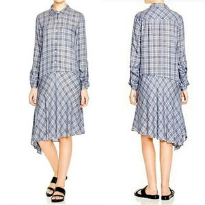 DKNY Pure Maxwell Plaid Shirt Dress M Asymmetrical Fall‎ Lightweight Breathable
